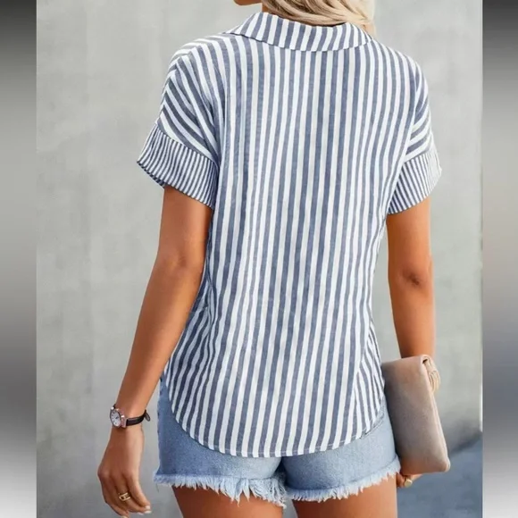 New Striped Blue short sleeve Top - Picture 2 of 4